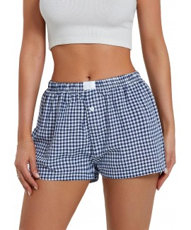 Gingham Pajama Shorts for Women - Cute Plaid Lounge Shorts Elastic Waist Sleep Bottoms Y2K Streetwear