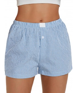 Gingham Pajama Shorts for Women - Cute Plaid Lounge Shorts Elastic Waist Sleep Bottoms Y2K Streetwear