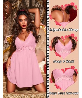 Lace Trim Sleep Dress Chemise Nightgown for Women Sleeveless Sexy Nightgown S-3XL