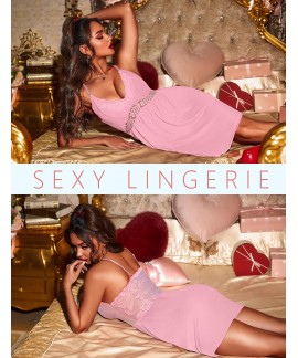 Lace Trim Sleep Dress Chemise Nightgown for Women Sleeveless Sexy Nightgown S-3XL