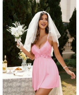 Lace Trim Sleep Dress Chemise Nightgown for Women Sleeveless Sexy Nightgown S-3XL