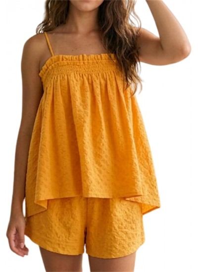 Women Gingham 2 Piece Lounge Set Sleeveless Babydoll Cami Peplum Top Plaid Shorts Pajama Loose Ruffle Sets