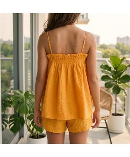 Women Gingham 2 Piece Lounge Set Sleeveless Babydoll Cami Peplum Top Plaid Shorts Pajama Loose Ruffle Sets
