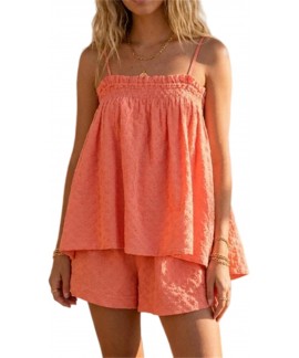 Women Gingham 2 Piece Lounge Set Sleeveless Babydoll Cami Peplum Top Plaid Shorts Pajama Loose Ruffle Sets