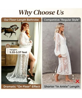 Extra Ivory White Floor-Length Lace Robe - Dramatic Wedding Morning Getting Ready Robe for Bride