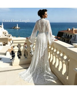 Extra Ivory White Floor-Length Lace Robe - Dramatic Wedding Morning Getting Ready Robe for Bride
