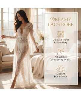 Extra Ivory White Floor-Length Lace Robe - Dramatic Wedding Morning Getting Ready Robe for Bride