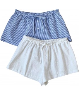 Women's 2 Piece Cute Boxers Mini Short Drawstring ...