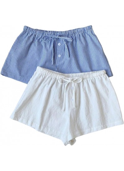 Women's 2 Piece Cute Boxers Mini Short Drawstring High Waisted Loose Pajama Summer Beach Set