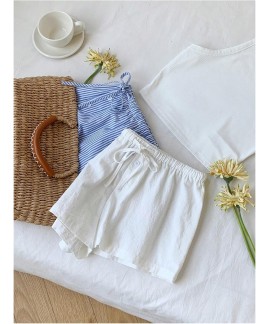 Women's 2 Piece Cute Boxers Mini Short Drawstring High Waisted Loose Pajama Summer Beach Set