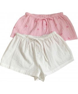 Women's 2 Piece Cute Boxers Mini Short Drawstring High Waisted Loose Pajama Summer Beach Set