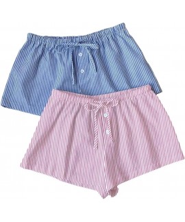 Women's 2 Piece Cute Boxers Mini Short Drawstring High Waisted Loose Pajama Summer Beach Set