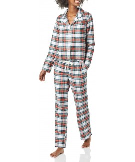 Flannel Long-Sleeve Button Front Pajama Set for Wo...