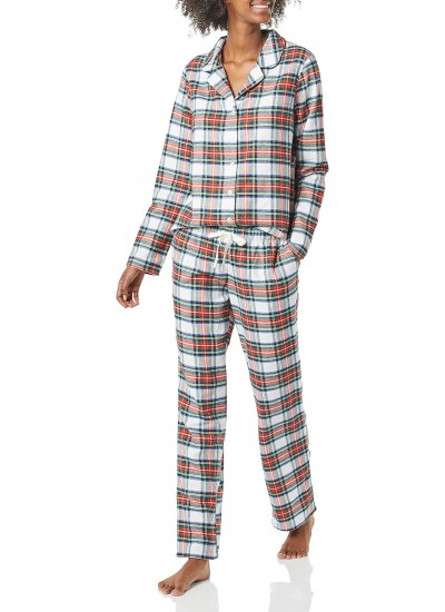 Flannel Long-Sleeve Button Front Pajama Set for Women - Soft & Cozy Sleepwear