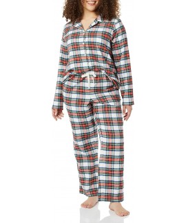 Flannel Long-Sleeve Button Front Pajama Set for Women - Soft & Cozy Sleepwear