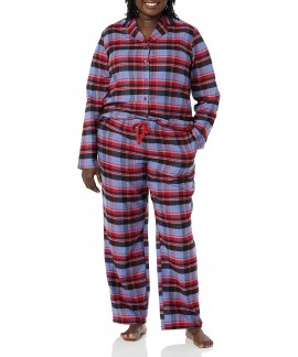Flannel Long-Sleeve Button Front Pajama Set for Women - Soft & Cozy Sleepwear