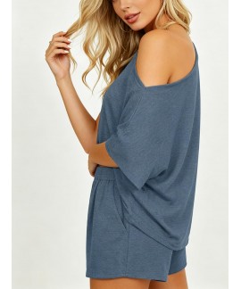 2 Piece Short Sets for Women Sexy Lounge Pjs Cute Batwing Off Shoulder Top Shorts Pajamas Summer Outfits