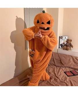 Funny Pumpkin Onesie Pajamas for Kids, Coral Fleece Sleepwear, Boys Girls Ages 8+