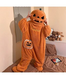 Funny Pumpkin Onesie Pajamas for Kids, Coral Fleece Sleepwear, Boys Girls Ages 8+
