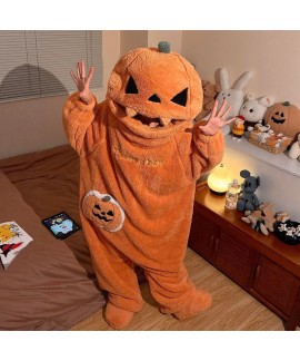 Funny Pumpkin Onesie Pajamas for Kids, Coral Fleece Sleepwear, Boys Girls Ages 8+