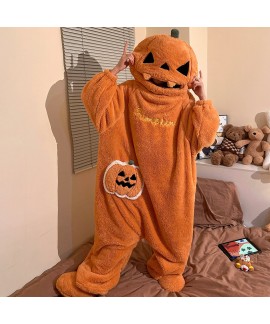 Funny Pumpkin Onesie Pajamas for Kids, Coral Fleece Sleepwear, Boys Girls Ages 8+