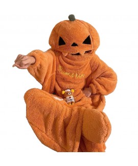Funny Pumpkin Onesie Pajamas for Kids, Coral Fleece Sleepwear, Boys Girls Ages 8+