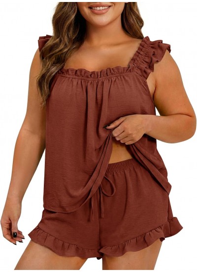 Plus Size 2 Piece Pajamas Set for Women - Summer Short Sleeve Lounge Outfit