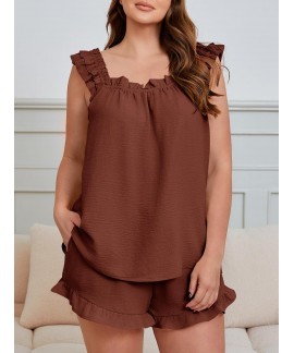 Plus Size 2 Piece Pajamas Set for Women - Summer Short Sleeve Lounge Outfit