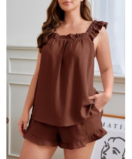 Plus Size 2 Piece Pajamas Set for Women - Summer Short Sleeve Lounge Outfit