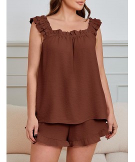 Plus Size 2 Piece Pajamas Set for Women - Summer Short Sleeve Lounge Outfit
