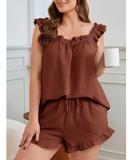 Plus Size 2 Piece Pajamas Set for Women - Summer Short Sleeve Lounge Outfit