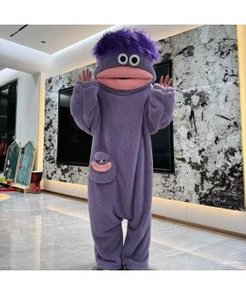 Cartoon Funny Monster Fleece Onesie Pajamas for Kids, Thick Warm Winter Sleepwear with Comb