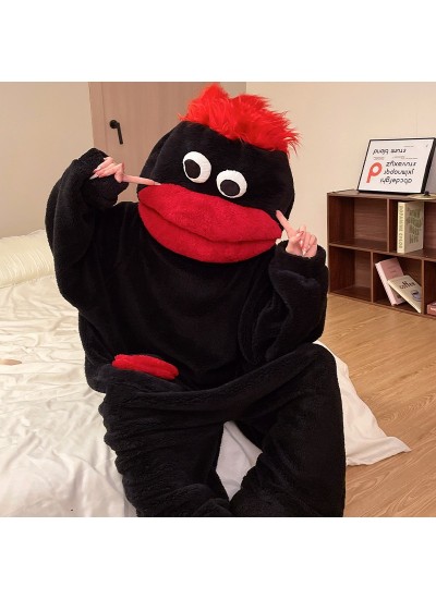 Cartoon Funny Monster Fleece Onesie Pajamas for Kids, Thick Warm Winter Sleepwear with Comb
