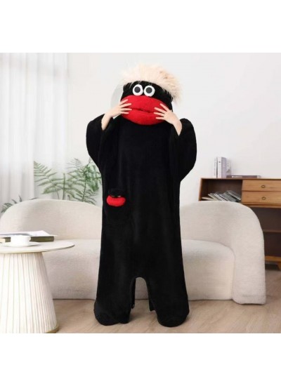 Cartoon Monster Fleece Onesie Pajamas for Kids, Funny Big Mouth Costume Sleepwear with Comb, Warm Winter Lounge Wear
