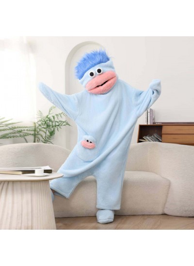 Cartoon Big Mouth Fleece Onesie Pajamas for Kids, Winter Thermal Lounge Wear with Comb