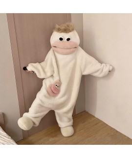 Cartoon Funny Monster Face Fleece Onesie Pajamas f...