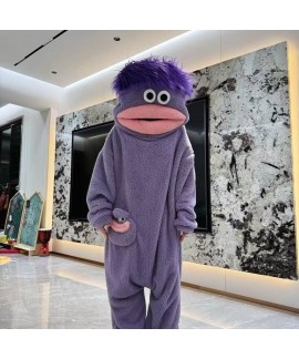Cartoon Funny Monster Face Fleece Onesie Pajamas f...