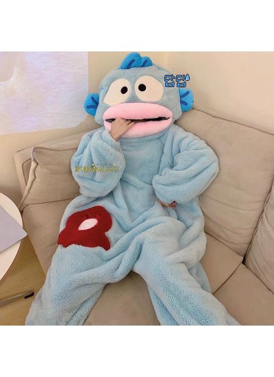 Cartoon Clownfish Fleece Onesie Pajamas for Couples, Funny Long-Sleeve Hooded Cosplay Sleepwear