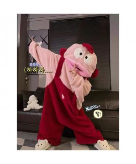 Cartoon Clownfish Fleece Onesie Pajamas for Couples, Funny Long-Sleeve Hooded Cosplay Sleepwear
