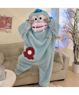 Cartoon Clownfish Fleece Onesie Pajamas for Couples, Funny Long-Sleeve Hooded Cosplay Sleepwear