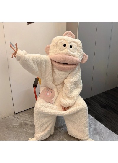 Cartoon Clownfish Onesie Pajamas for Couples, Thick Fleece Hooded Romper, Long Sleeve Full Body Sleepwear