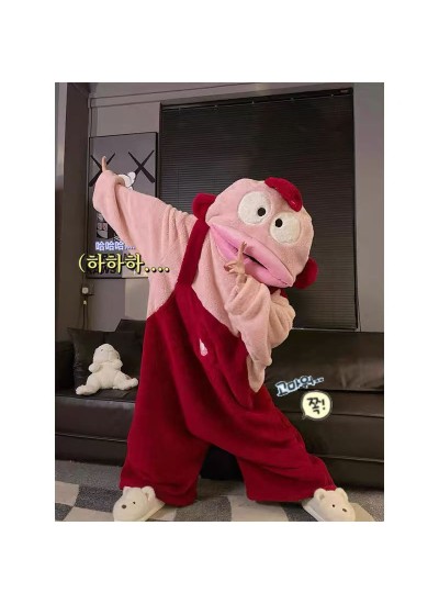 Fleece Cartoon Clownfish Onesie Pajamas for Couples - Thick Winter Sleepwear Jumpsuit with Hood