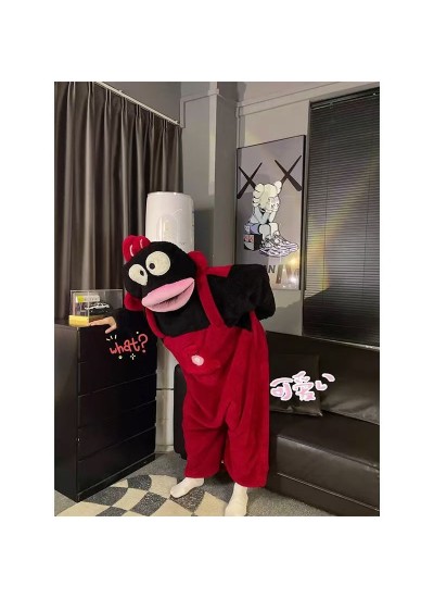 Cozy Cartoon Clownfish Onesie Fleece Pajamas for Couples – Funny Hooded Sleepwear, Long Sleeve Long Pants, Red-Black, M-XXL