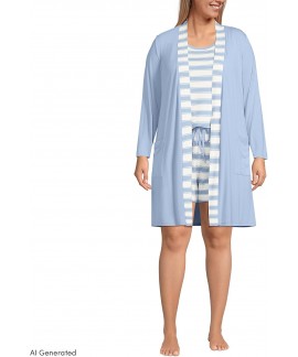 Cooling Jersey 3-Piece Pajama Set for Women with Robe, Tank & Shorts