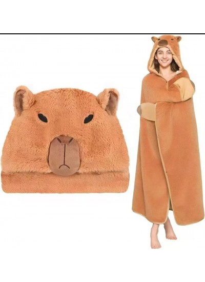 Cozy Flannel Hooded Cape Blanket Poncho for Women, Cartoon Animal Highlander Cow Cape, Warm Loungewear Wrap, One Size