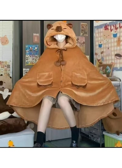 Cozy Flannel Hooded Cape Blanket Poncho for Women Men - Cartoon Animal Cape for Lounging, Warm and Soft Sleepwear Wrap