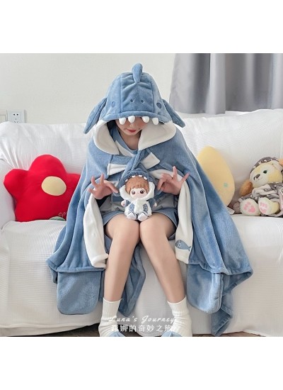 Cozy Hooded Shark Cape Blanket for Adults - Ultra-Soft Flannel Lounge Wear, Warm & Comfortable, Unisex Halloween Costume
