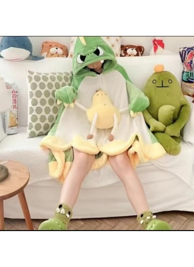 Cozy Hooded Fleece Cape Blanket for Adults, Dinosaur Animal Onesie Robe, Warm Loungewear for Couples