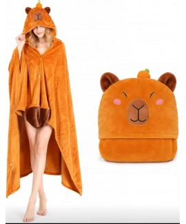 Cozy Flannel Hooded Cape Blanket Poncho for Adults...