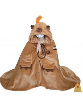 Cozy Hooded Fleece Cape Blanket with Sleeves - Cartoon Animal Poncho for Adults Unisex